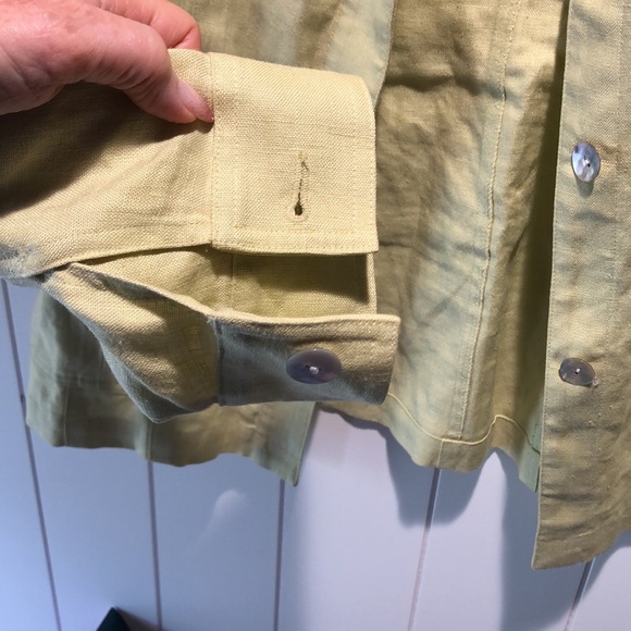 Easy Spirit is 100 linen shirt jacket multi pocket celery green MOP button 10 - Picture 7 of 8